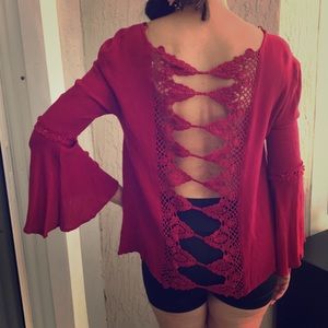 Alter’d State Blouse Top with Open crochet back